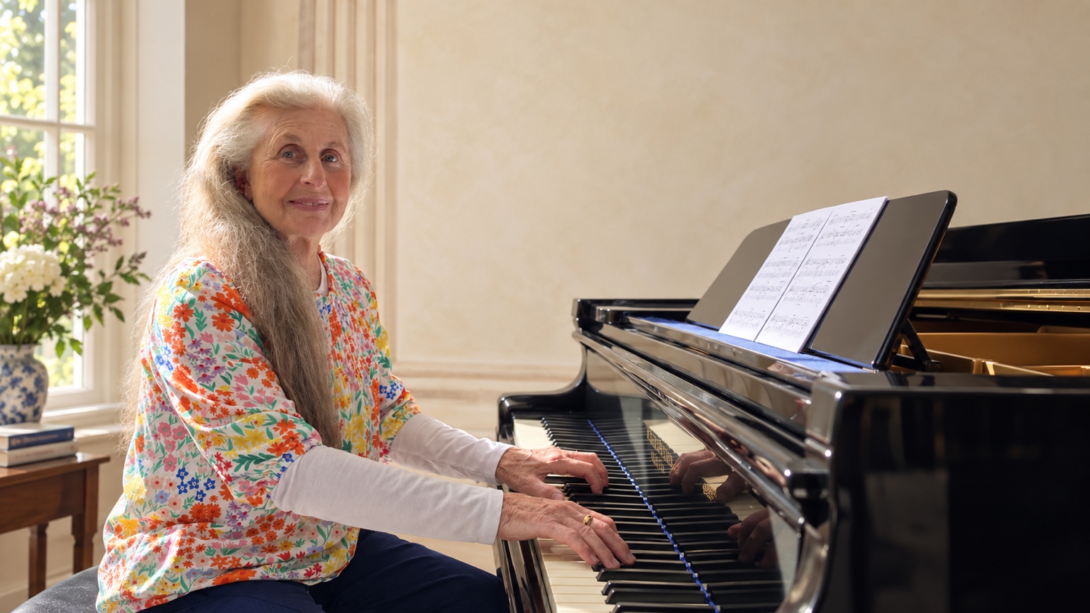 Jocelyn at the piano in her home studio